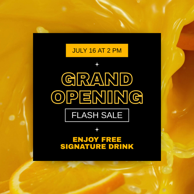 Grand Opening Flash Sale With Orange Juice Animated Post Design Template