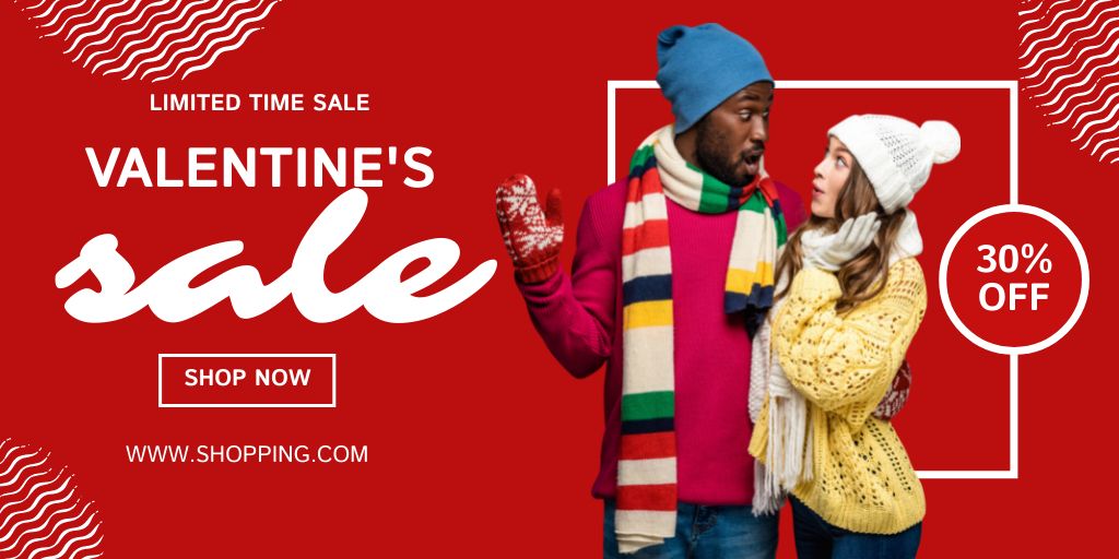 Valentine's Day Sale with Emotional Couple in Love Twitter Design Template