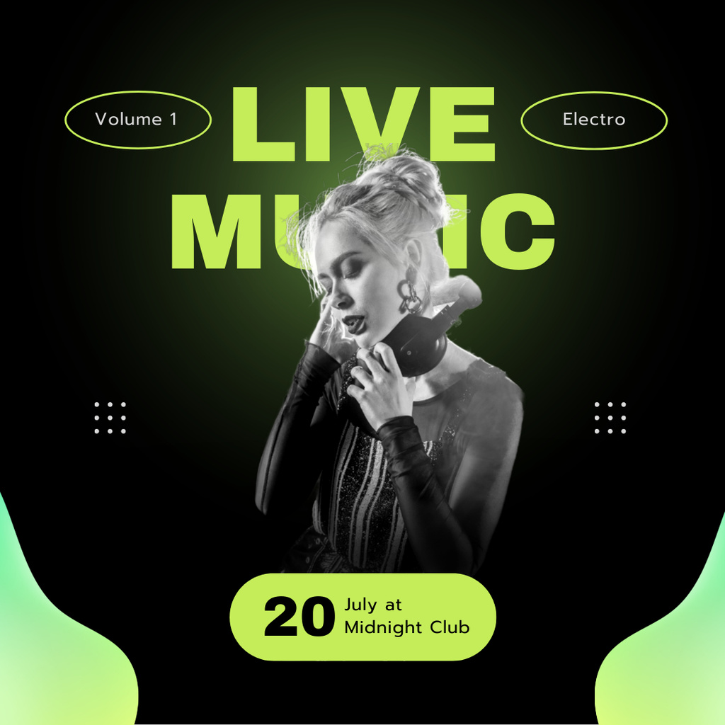 Live Music Event Ad with Woman Dj Instagram Modelo de Design