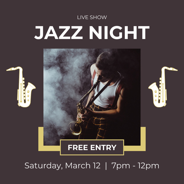 Creative Saxophonist Jazz Night Show Announce Instagramデザインテンプレート