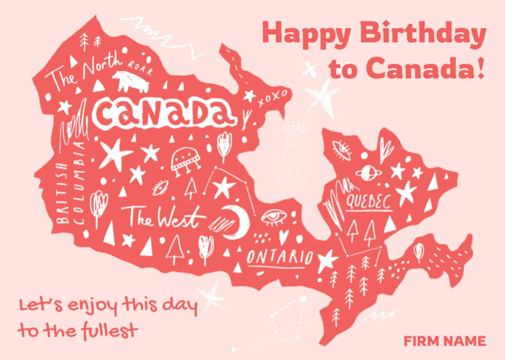 Canada Day Celebration Red Doodle Illustrated Postcard 5x7in tervezősablon