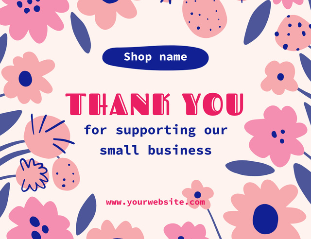 Template di design Thank You Notification with Cartoon Flowers Thank You Card 5.5x4in Horizontal