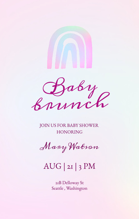 Plantilla de diseño de Anuncio de brunch para bebés con lindo arcoíris en degradado púrpura pastel Invitation 4.6x7.2in 