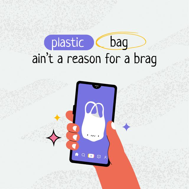 Eco Concept with Plastic Bag on Screen Instagram tervezősablon