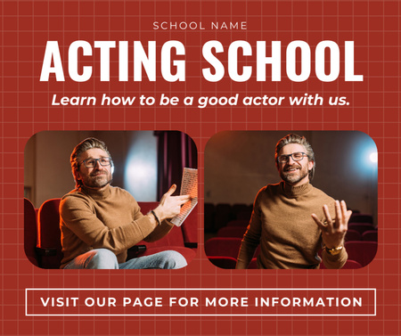 Charismatic Middle Age Actor at Rehearsal Facebook Design Template