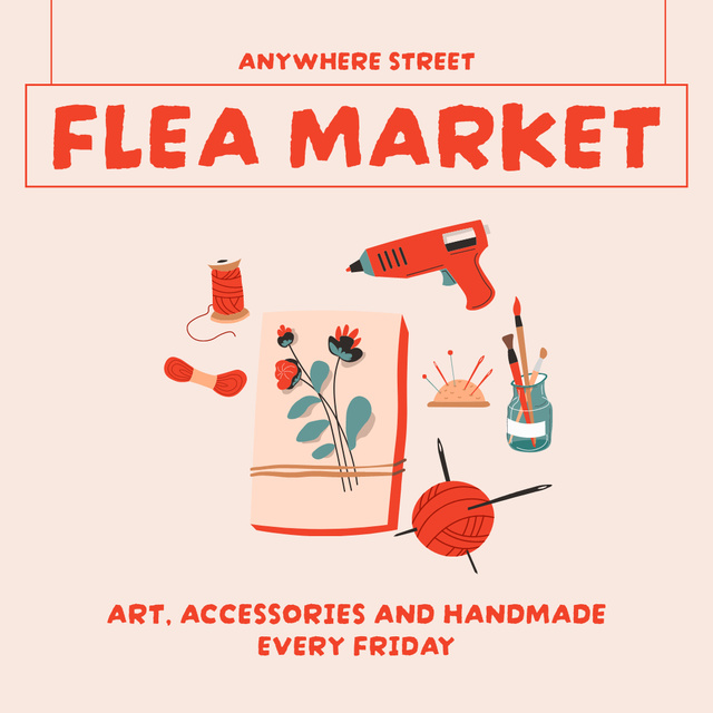 Ontwerpsjabloon van Instagram van Flea Market Announcement With Handmade Art