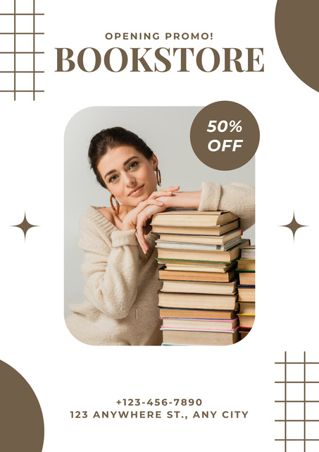 Bookstore Ad with Discount Offer Poster Tasarım Şablonu