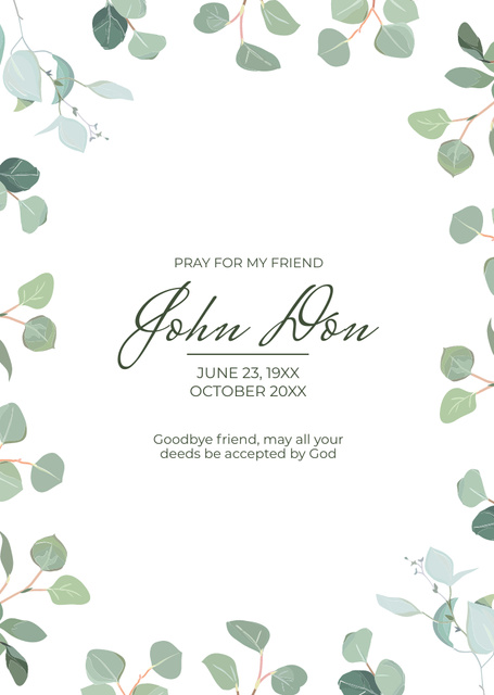 Sympathy Phrase with Green Leaves Postcard A6 Vertical Design Template