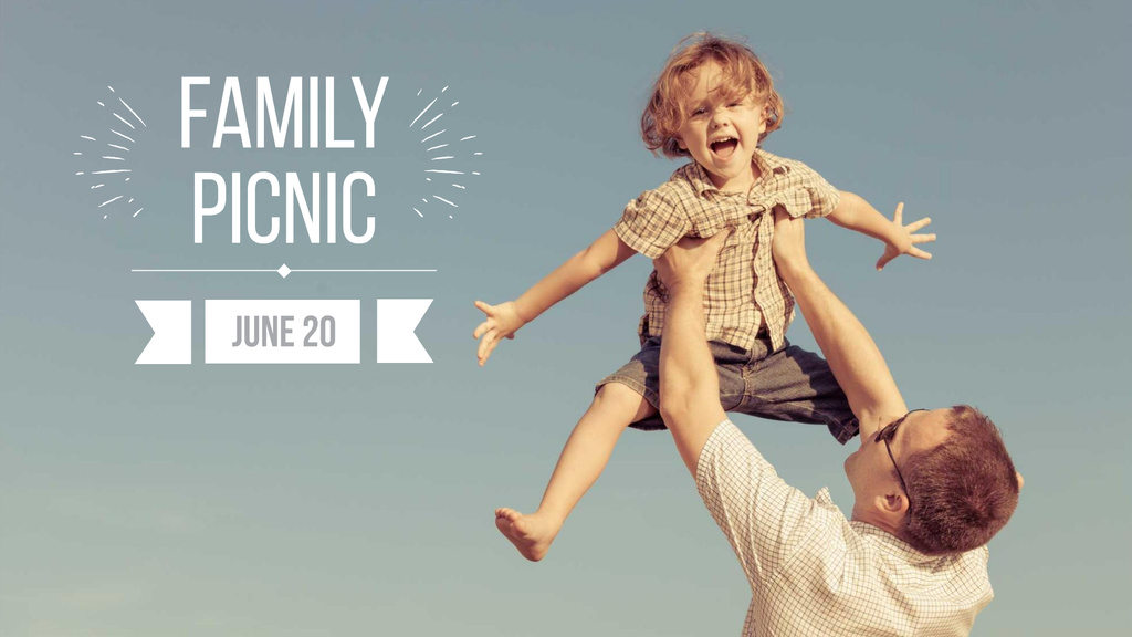 Family Picnic Announcement with Happy Child in Father's Hands FB event coverデザインテンプレート