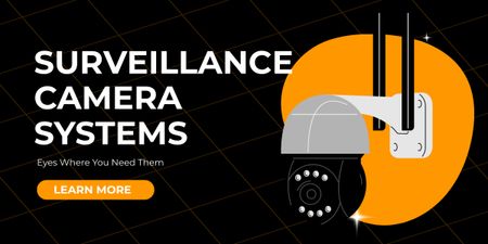 Ontwerpsjabloon van Image van Promotie van beveiligingscamera's en systemen op Black en Orange