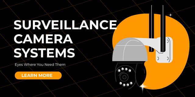 Plantilla de diseño de Security Cams and Systems Promotion on Black and Orange Image 