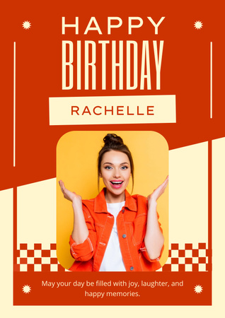 З днем народження красива жінка в помаранчевому Poster – шаблон для дизайну