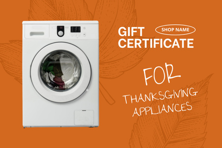 Thanksgiving Offer with Washing Machine Gift Certificate Design Template