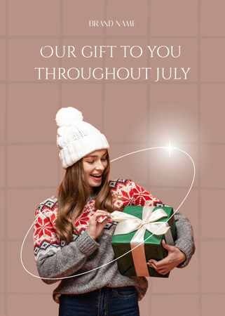 Template di design Christmas Party in July with Young Happy Woman Flayer