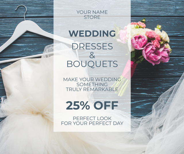 Offer Discounts on Wedding Dresses and Bouquets for Brides Facebook Design Template