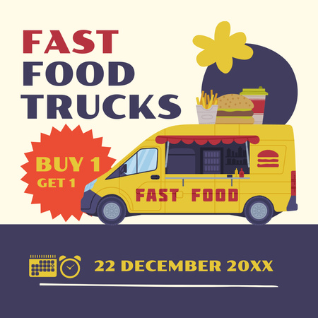 Illustration of Fast Food Truck Instagram Tasarım Şablonu