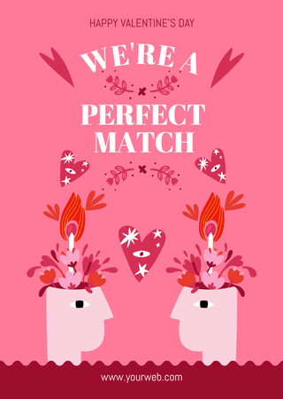 Valentine's Day Cheers With Illustration And Matches Postcard A6 Vertical Design Template