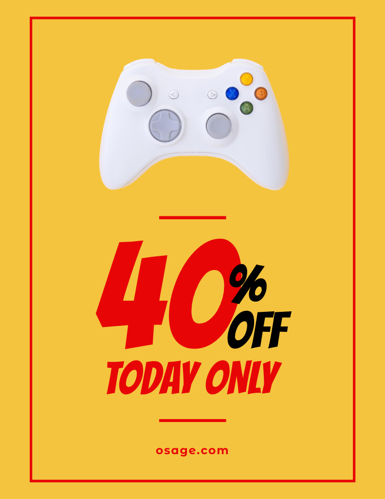 Gadgets Sale with Video Game Joystick in Yellow Flyer 8.5x11in Design Template