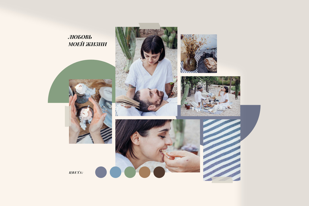 Summer inspiration with Couple on Picnic Mood Board Design Template
