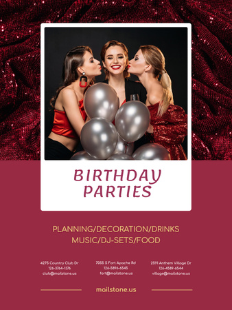Designvorlage Birthday Party Organization Services Girls with Balloons für Poster US