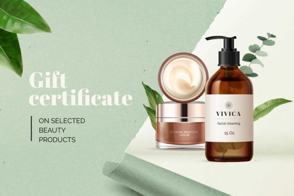 Ontwerpsjabloon van Gift Certificate van Skincare Offer with Cosmetic Products