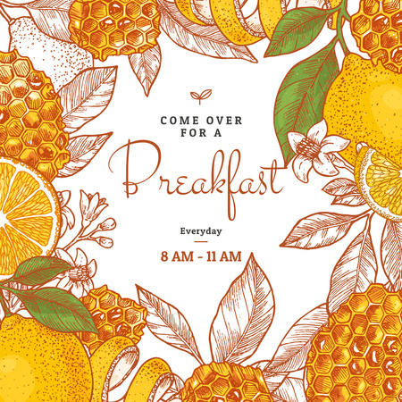 Breakfast offer with honeycombs and oranges Instagram Design Template