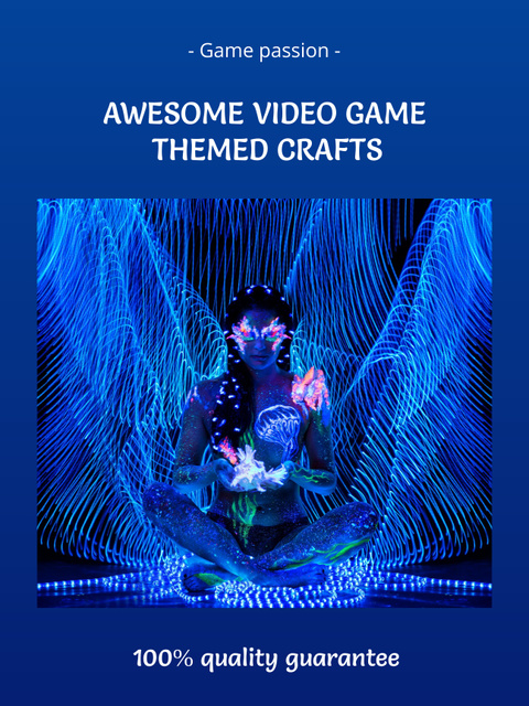 Girl with Neon Painted Body for Video Game Themed Crafts Ad Poster USデザインテンプレート