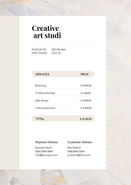 Creative Art Studio Services Invoice Šablona návrhu