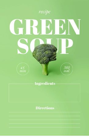 Green Soup Cooking Steps with Broccoli Recipe Card Tasarım Şablonu