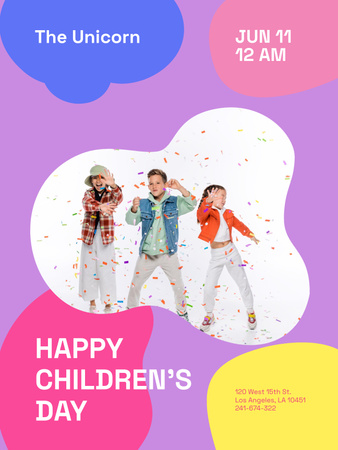 Children's Day Ad with Children on Inflatable Ring Poster US Tasarım Şablonu