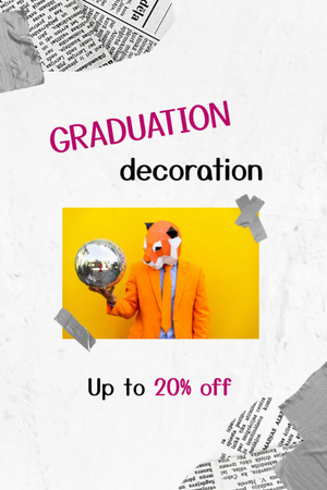 Graduation Decoration Discount with Man in Fox Mask Flyer 4x6inデザインテンプレート