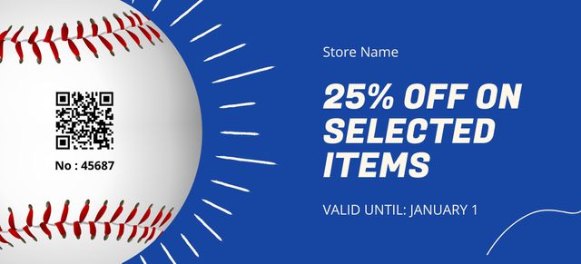 Reliable Sports Equipment And Baseball Ball Offer With Discount Coupon 3.75x8.25in Design Template