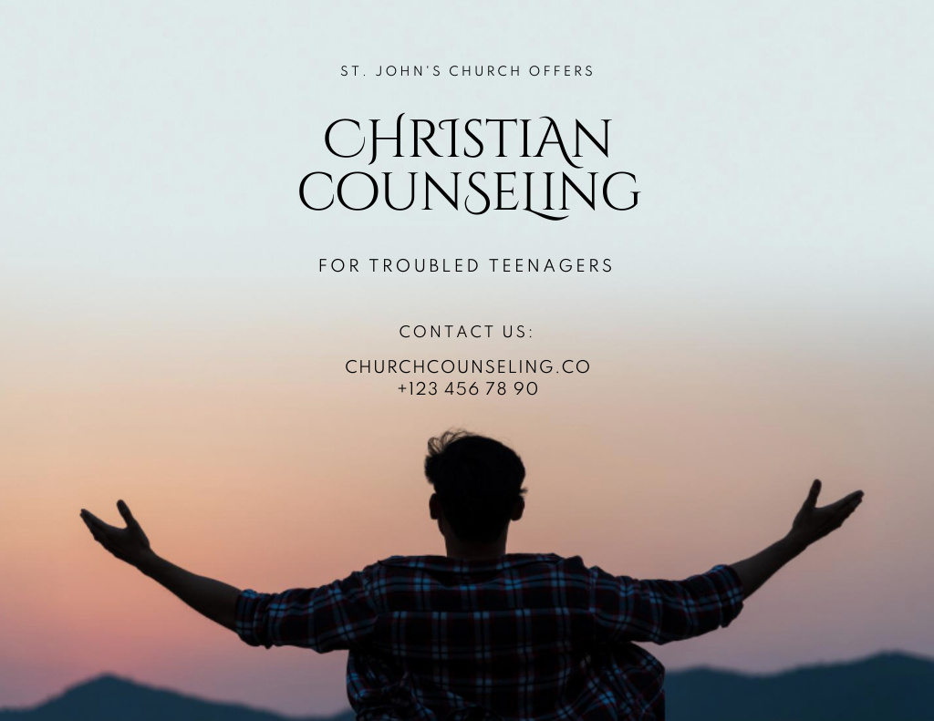 Christian Counseling for Trouble Teenagers with Mountain Landscape Flyer 8.5x11in Horizontal Design Template