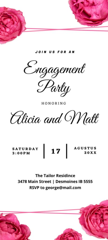 Engagement Party Announcement with Pink Flowers Invitation 9.5x21cm – шаблон для дизайна