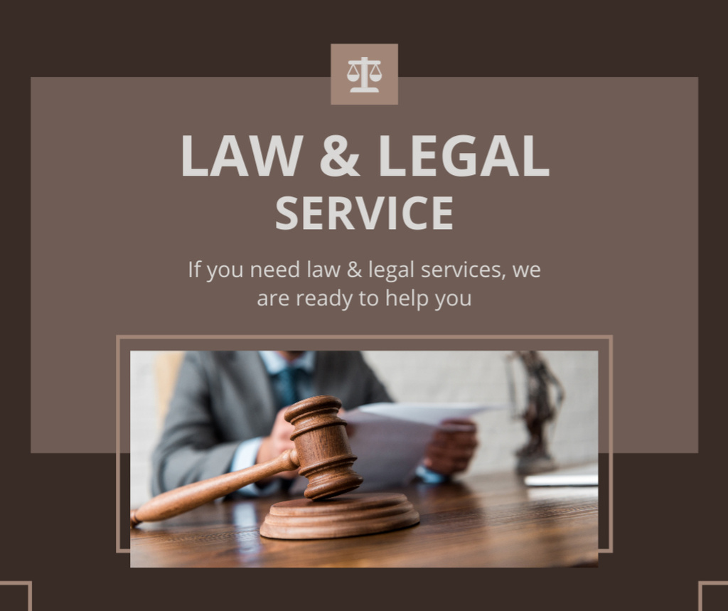 Legal Services Ad with hammer Facebookデザインテンプレート