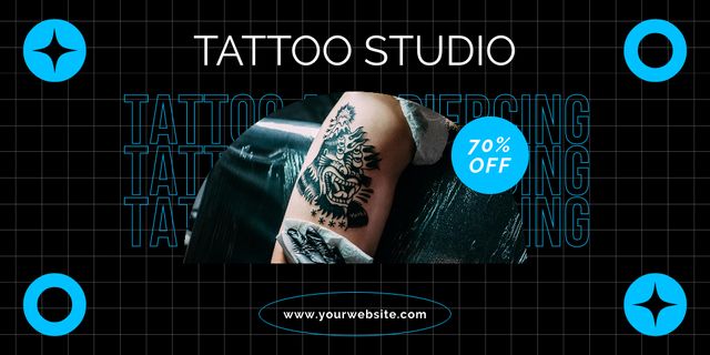 Designvorlage Artistic Tattoo Studio Service Offer With Discount für Twitter
