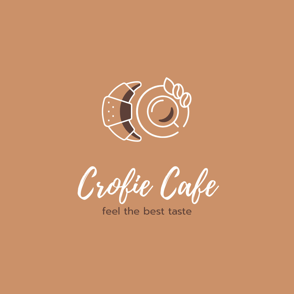 Cafe Ad with Coffee Cup and Croissant Logo Design Template