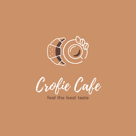 café anúncio com xícara de café e croissant Logo Modelo de Design