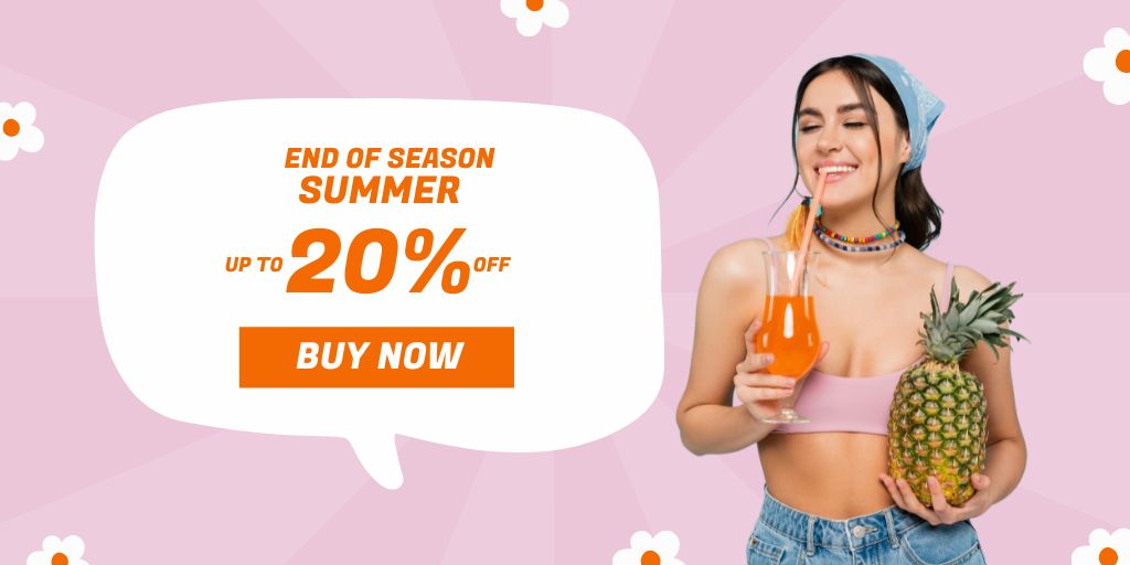 Seasonal Summer Discount Ad on Pink Twitter Design Template