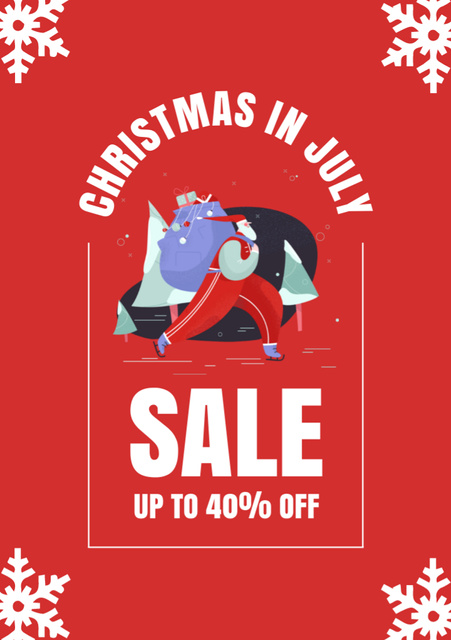 Christmas Sale Announcement in July with Santa Skating Flyer A5 Design Template