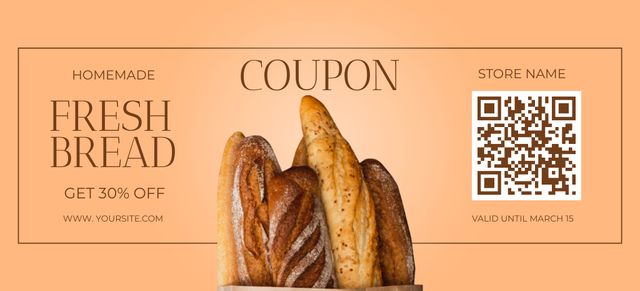 Grocery Store Ad with Baguette Bread in Paper Bag Coupon 3.75x8.25in Design Template
