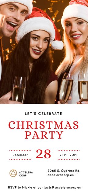 Christmas Party Announcement with People Toasting Invitation 9.5x21cmデザインテンプレート