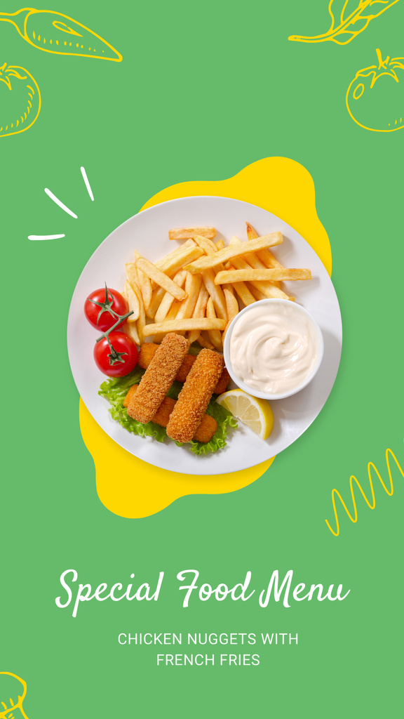Food Delicious Menu with French Fries Instagram Story tervezősablon