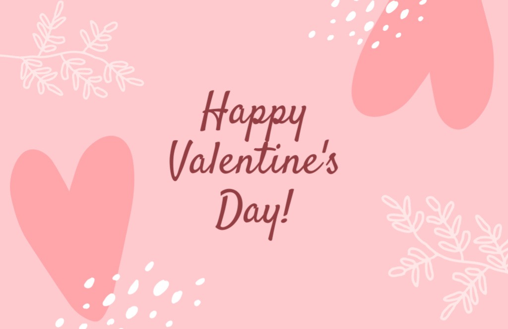 Valentine's Day Greeting with Doodle Illustration on Pink Thank You Card 5.5x8.5in Šablona návrhu