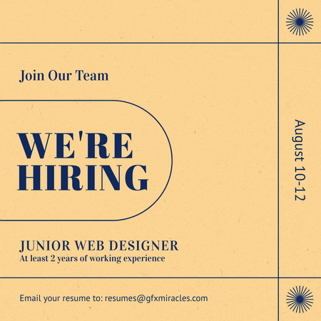 Designvorlage Hiring Junior Web Designer für Instagram