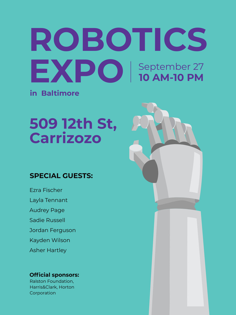 Plantilla de diseño de Android Robot hand for expo Poster US 