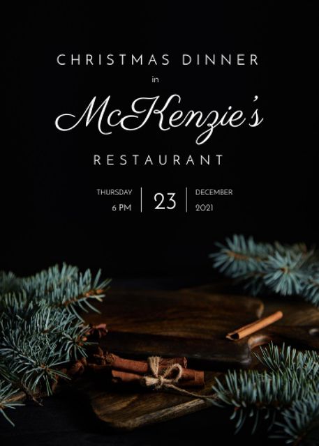 Christmas Dinner Announcement with Fir Tree Branches Invitation Design Template