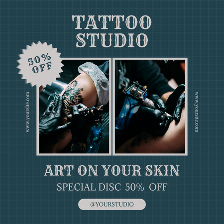 Ontwerpsjabloon van Instagram van Artistieke Tattoo Studio Aanbieding Met Korting