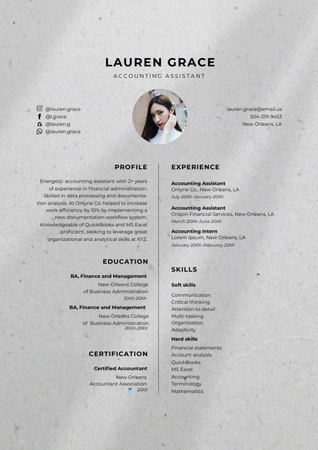 Platilla de diseño Highly Professional Accounting Assistant Skills And Experience Description Resume