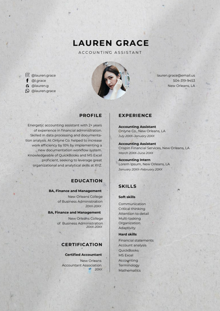 Plantilla de diseño de Highly Professional Accounting Assistant Skills And Experience Description Resume 
